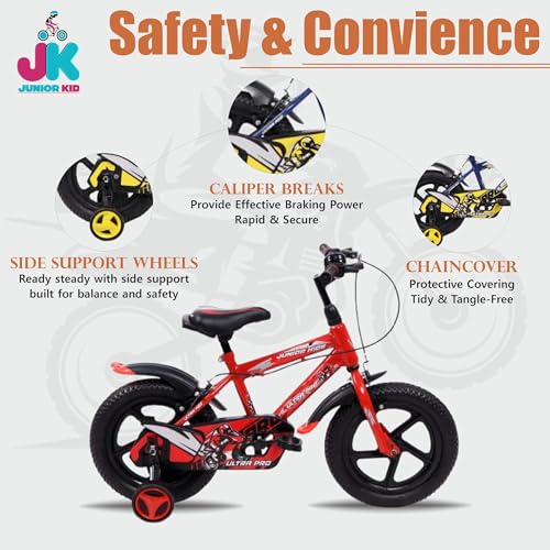 Image of JUNIOR KID BMX 14 Inch Kids Cycle with Rigid Suspension Side Wheels Ideal for 2 to 5 Years Boys and Girls Bicycle Red