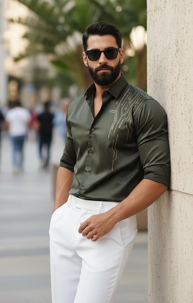 Image of IndoPrimo Men's Stylish Satin Shirt for Party, Formal, Daily and Casual Wear Full Sleeve Shirt for Men