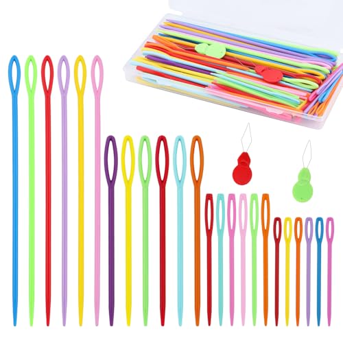 Image of 120 Pcs Plastic Sewing Needles - 4 Sizes of Yarn Sewing Needle with Threader and Box, Large Eye Plastic Sewing Needles, Plastic Needles for Yarn, Knitting Needles for DIY Sewing Handmade Crafts