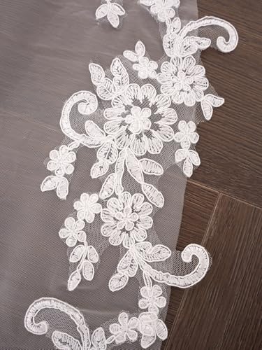 EllieHouse Women's Short 2 Tier Lace White Wedding Bridal Veil With Comb L24WT