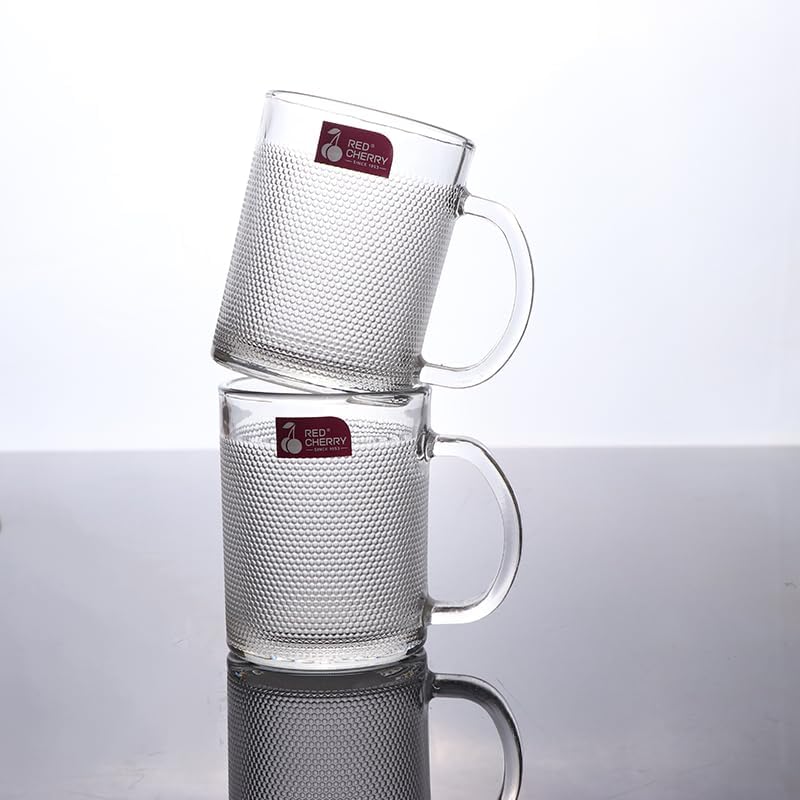 Image of SKDBPM Glass Coffee 250 ML Set of 2 Mugs Cups Aldan Mug Crystal Clear with Handle,Tea, Milk, Hot and Cold Drinks Mug Kitchen and Dining Tableware Dinnerware Set(Pack of 2)