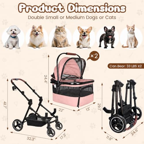 Image of Foldable Double Pet Stroller for 2 Small Medium Cats Dogs
