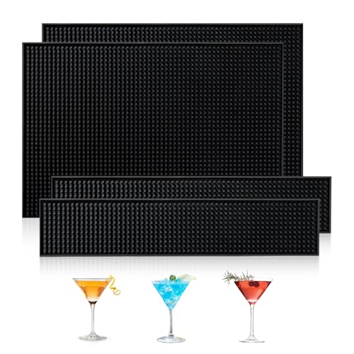 eupdd 4 Stück Barmatte: 45x30+60×10cm Abtropfmatte Silikon Faltbar Schwarz Silikon rutschfest für Bar Club Café Restaurant Cocktail Theke Serviertheke Trocknungsunterlage für Barkeeper