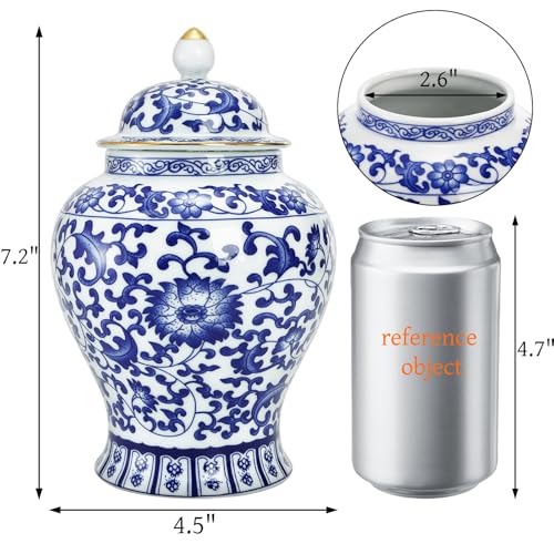 Image of Goaste Blue and White Ginger Jar with Lid, 7.2 Inch Chinoiserie Porcelain Ginger Jars Airtight, Decorative Ceramic Tea Candy Storage Jar, Handmade Vintage Flower Vase for Home Decor, Sugar Nuts Herbs