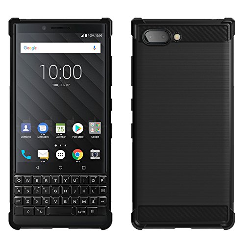 PUSHIMEI BlackBerry KEY2 Case, Soft TPU Brushed Anti-Fingerprint Full-Body Protective Phone Case Cover for BlackBerry KEY2 (Black Brushed TPU)