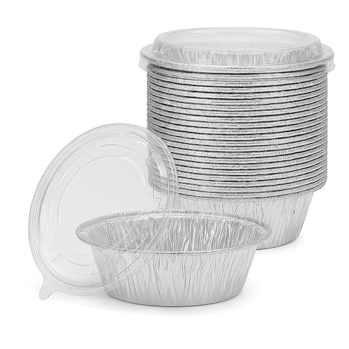 AIDUZETY 5 Inch (20 Pack) Disposable Aluminum Foil Baking Pans with Lids - Round Small Pie Pans & Tart Molds Flexible Food Storage Containers for Baking Catering Meal Prep and Takeout