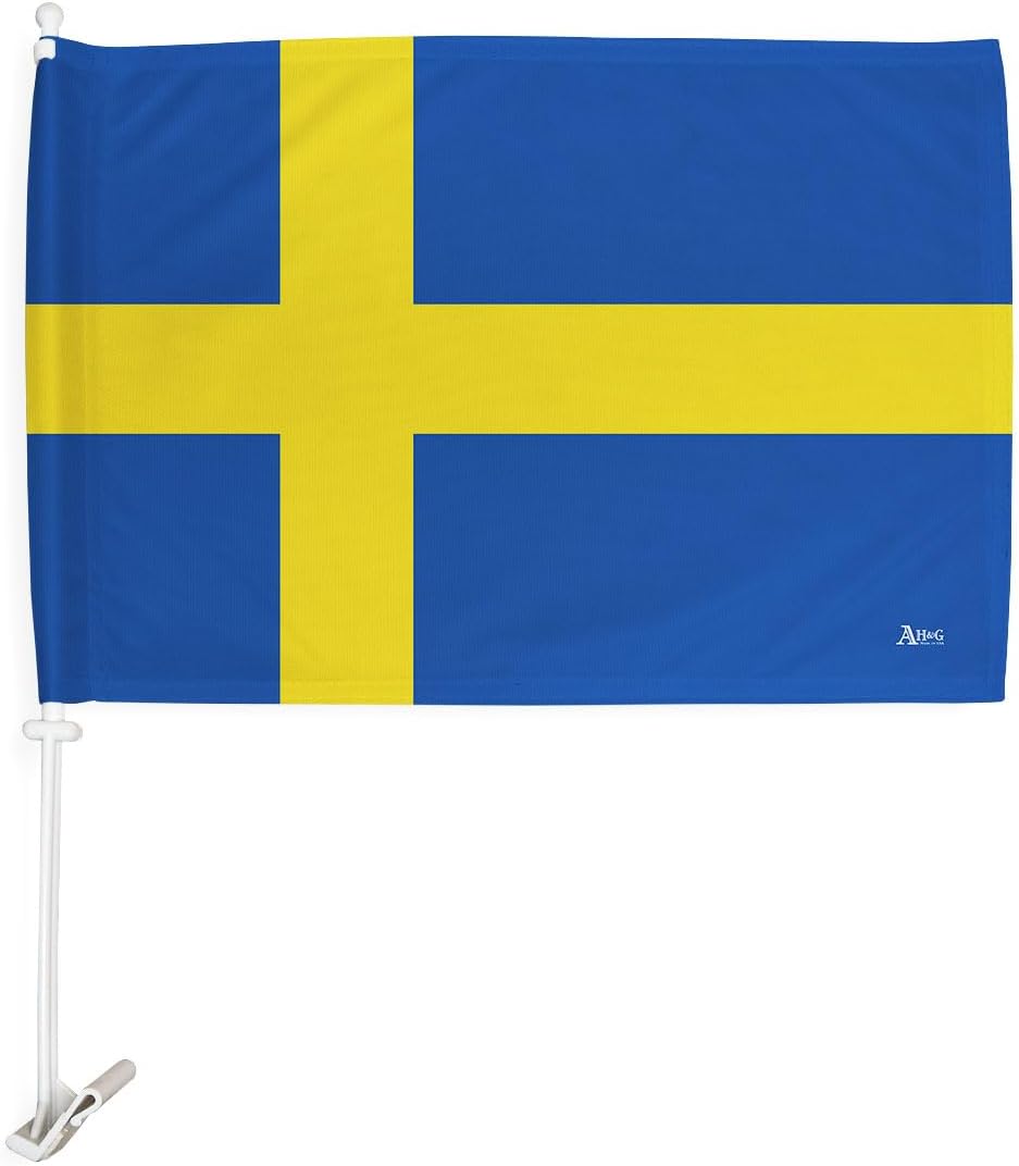 Team Sweden Car Flag Bandera para Carros De Swedish Decor for Window Clip Mount Auto Accessories Sport Fan Gifts League Olympics Party Supplies Patriotic Decorations Made in USA