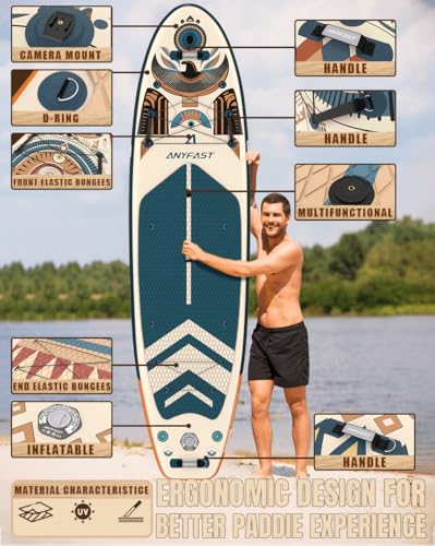 ANYFAST Stand up Paddle-Board-Tabla-de-Paddle-Inflable-de -Pesca-de-Ancho - 11'x35'',Ultra Estable de Ancho Sup,Bomba,Soporte de la cámara,asa niño,Correa,Mochila,Accesorios (Verde/Egipto) - imagen 4