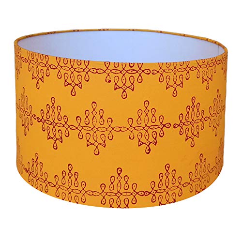 Kolam Klassic Fabric Drum lampshade in 6 Different Sizes for Table and Floor Lamps (Yellowish Orange Fabric) (14 in Dia x 8 in ht)-picture-32