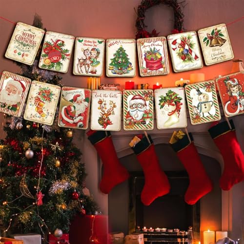 Image of HASTHIP Christmas Decorations Wall Hanging Vintage Christmas Banner Vintage Cartoon Print Hanging Banner for Door, Porch, Room, Window, Xmas Decorations Items