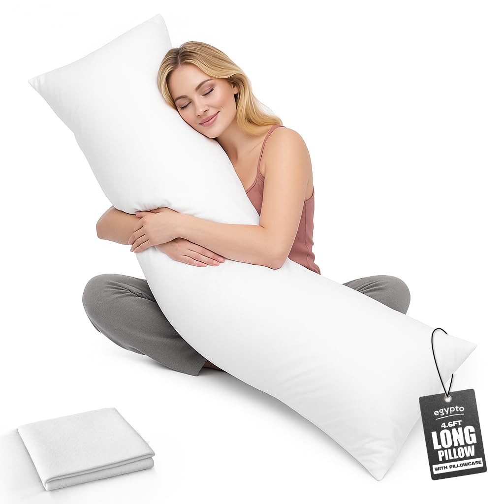 Egypto Women's White Living Orthopaedic 4Ft 6 Bolster Pillow (19”X54”) – Hypoallergenic Long Pillow – Soft & Breathable Full Body Pillow For Back, Neck & Leg Support – Ideal Pregnancy Support With Long Pillow Case (White)