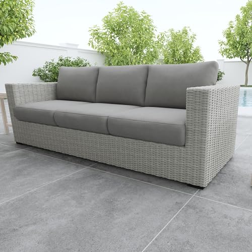 GOWE Deep Cushioned Outdoor Sofa w/Half Round Wicker - HDPE Resin Wicker, Solution-Dyed Acrylic Covers