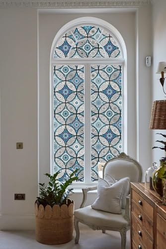 Image of Premium Vinyl Privacy Mandala Window Glass Sticker (24x72 Inch) - Self-Adhesive Film Decorative Opaque Sheet Tint Wallpaper for Glass Cover Window, Door, Office, Home.| Anti-UV. Blue