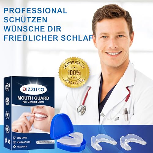 Knirscherschiene Für Nacht, 4 Stück, 2 Größen, Mouth Guard, Benutzt für Reduziert Zahnschiene Knirschen, Effektiv Schnarchstopper Beisschiene Zähne, Wiederverwendb und Verbessert den Schlaf
