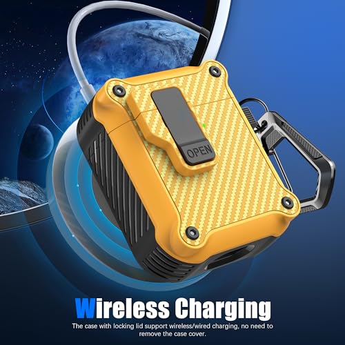 Image of RFUNGUANGO AirPods 2 Case with Lock Magnetic Lid, Carbon Yellow