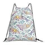 GTTDFASJ Mochilas Daybreak Dolphins Mint Ocean Beach Acuarela mochilas de moda portátiles con cordón bolsas deportivas mochilas para libros para hombre y mujer para la escuela