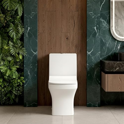Image of KrissKross Premium One Piece Ceramic Western Floor Mounted Western Toilet /Commode /European Commode Square With Soft Close Seat Cover For Toilets S-Trap Outlet Is From Floor- White Color