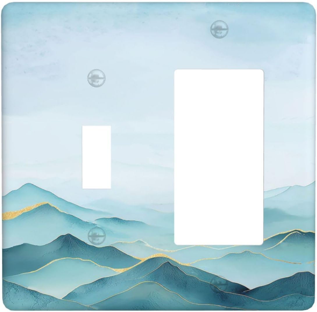 Outlet Covers Abstract Blue Green Mountain Landscape 1 Toggle 1 Rocker Combo Light Switch Cover Plate Decorative Switch Plate Covers Electrical Wall Plate for Home Farmhouse Decor