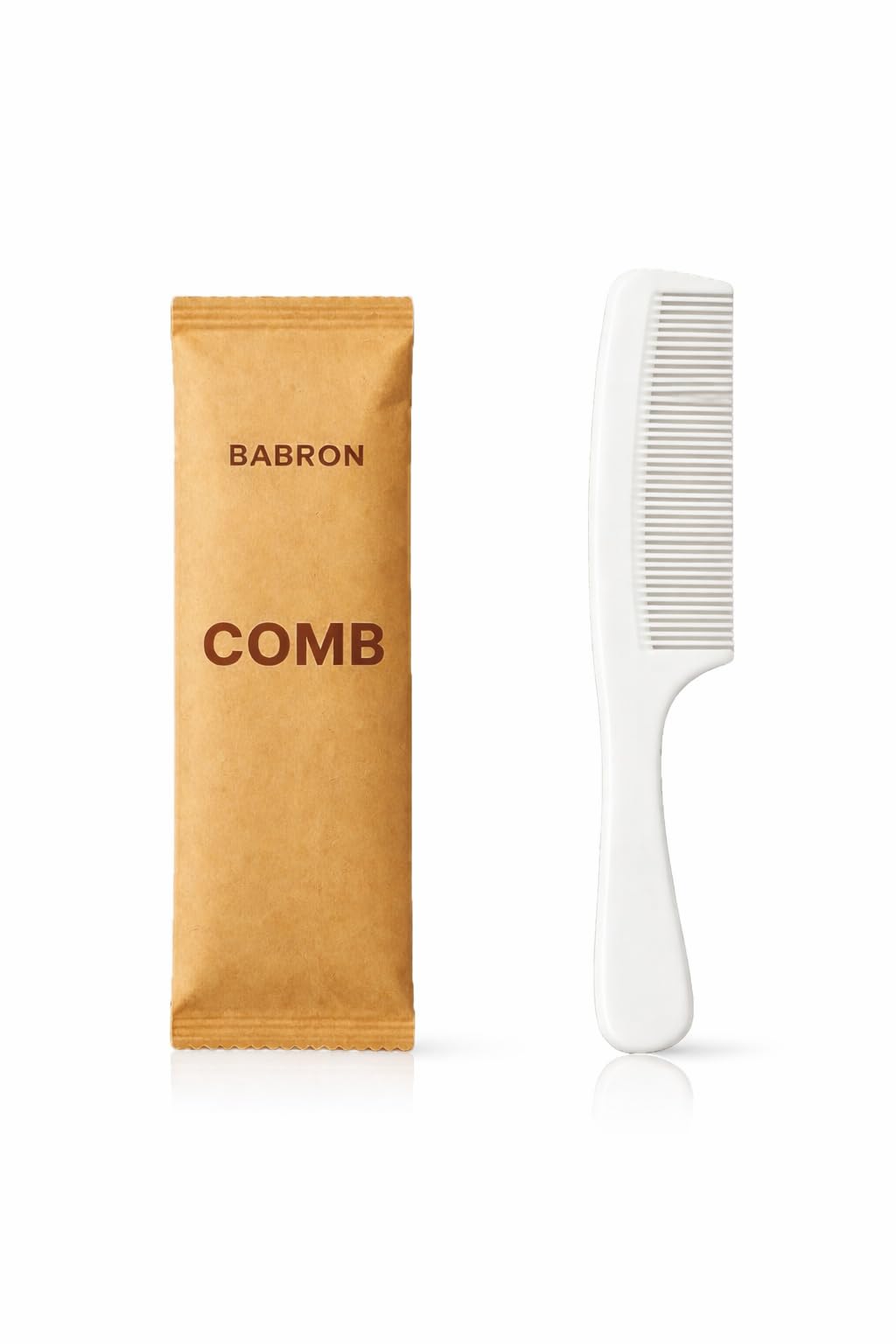 babron disposable white handle comb 100 pack individually wrapped in eco friendly brown craft paper – premium hotel toiletries, guest room kit, travel kit, club, resort, hospital, gym, and ngo use