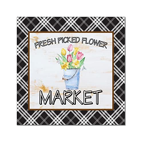Tableau tulipe vintage et plaque murale en bois Flower Market pour maison et chambre
