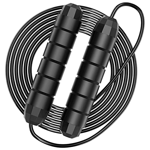 Image of Firschoie Skipping Rope, 3M Adjustable Length, Non-Slip Soft Foam Grip for Fitness Resistance Weight Loss Aerobic Exercise, Suitable for Kids and Adults(Black)