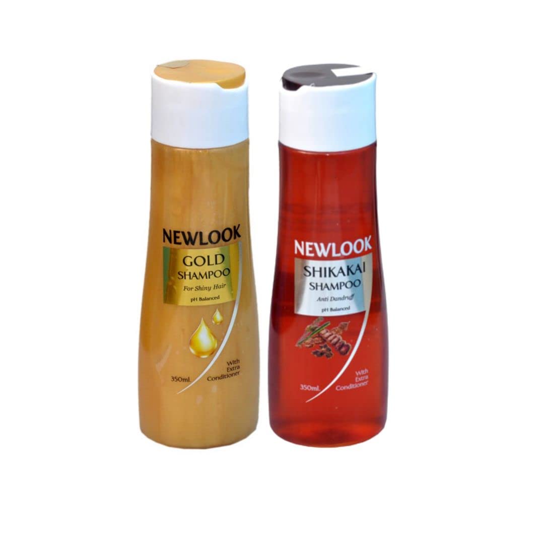 NEW LOOK Deep Nourishing Gold Shampoo + Anti dandruff Shikakai shampoo Combo for all hair types (350 ML each)