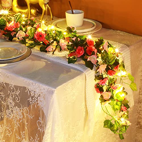 Jutom 16 Pcs 114 Ft Flower Garland, Artificial Rose Vine Flowers Fake Ivy Flower With Green Leaves Wall Decor Hanging Floral Garland Plants Leaves Room Decor For Wedding Party Bedroom Decoration #TOP2