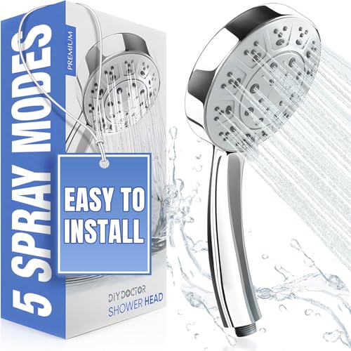DIY Doctor Universal Shower Head – High Pressure Shower Head for Low Water Pressure – High Power Shower Head – 5 Adjustable Spray Modes – Powerful Shower Head for Electric Showers