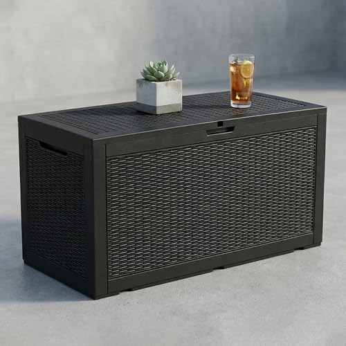 Image of The Artment Black StorraDeck 227 Ltr Storage Box - Waterproof, UV-Resistant Resin Deck Box with Lockable Lid for Indoor & Outdoor Multipurpose Use | Durable Storage for Balcony, Hall, Garden & Patio
