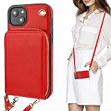 KIHUWEY Crossbody Wallet Case for iPhone 14 Plus, Zipper Pocket Case with Card Holder, PU Leather RF