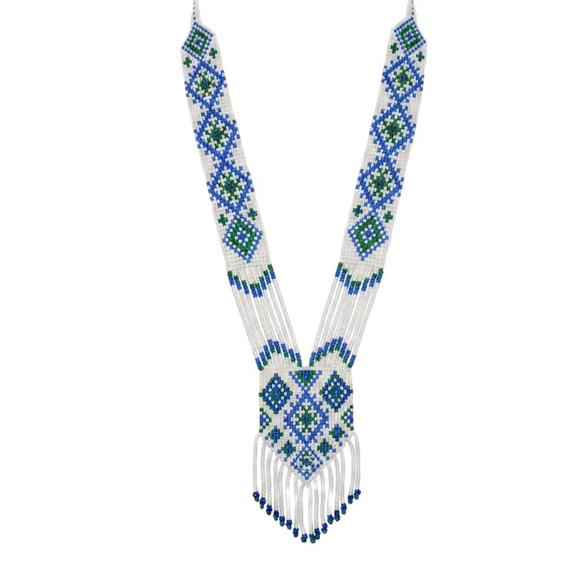 Bijou traditionnel ukrainien Collier Gerdan d'artisanat géométrique de prestige multicolore