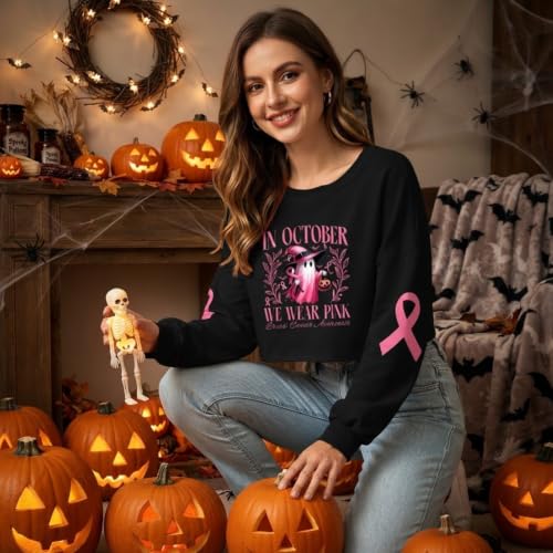 Womens Halloween Crop Long Sleeve Tshirt Fall Vintage Graphic Tee Loose Top - image 3