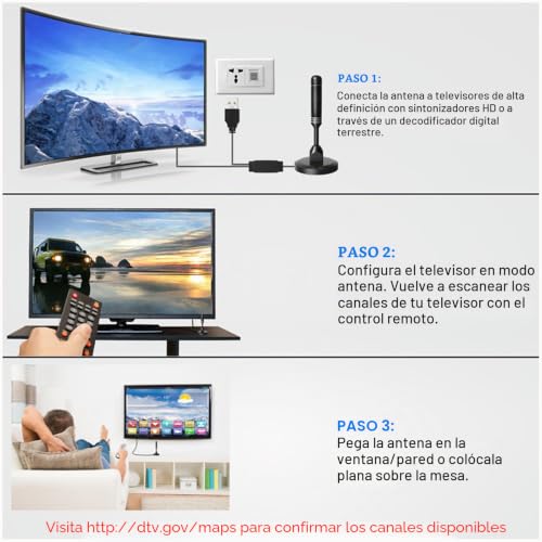 Miniatura 5 de Megegulo Antena De Tv Portátil De Alta Definición Para Interiores Y Exteriores, Recepción De 360 , Antena De Tv Gratuita De Alta Ganancia, Antena De Tv Compatible Con 4k 1080p Vhf Uhf, Potenciador De