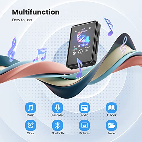 Zooaoxo 64Bg Mp3 Player Bluetooth 5.2 With 2.4" Full Touch Screen,Portable Music Player With Speaker, Hifi Sound Quality, E-Book, Alarm Clock, Radio, Voice Recorder, Headphones Included #TOP6