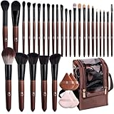 BS-MALL Professional Makeup Brush Set 28 Pcs With Travel Makeup Bag,Concealer Brush, Foundation Brush, Blush Brush, 4 Pcs Triangle Puff & makeup sponges for Flawless beauty on the Go
