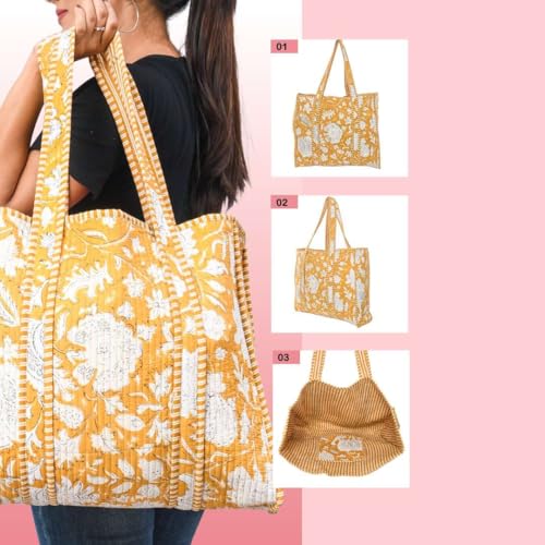 Image of Women's 100% Cotton Lightweight Shoulder Tote Bag with Interior Poeckt Casual Handbag for Women