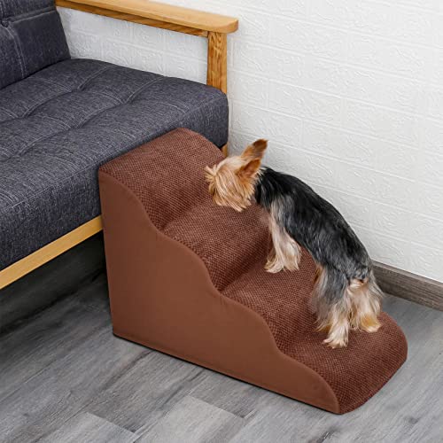 4 Steps Dog Ramp/Stairs For Beds And Couches,Mooace Pet Steps With High Density Expand Immediately Foam, Washable Cover And Pet Hair Remover Roller - Reduce Stress On Pet Joints/Easy To Walk #TOP3