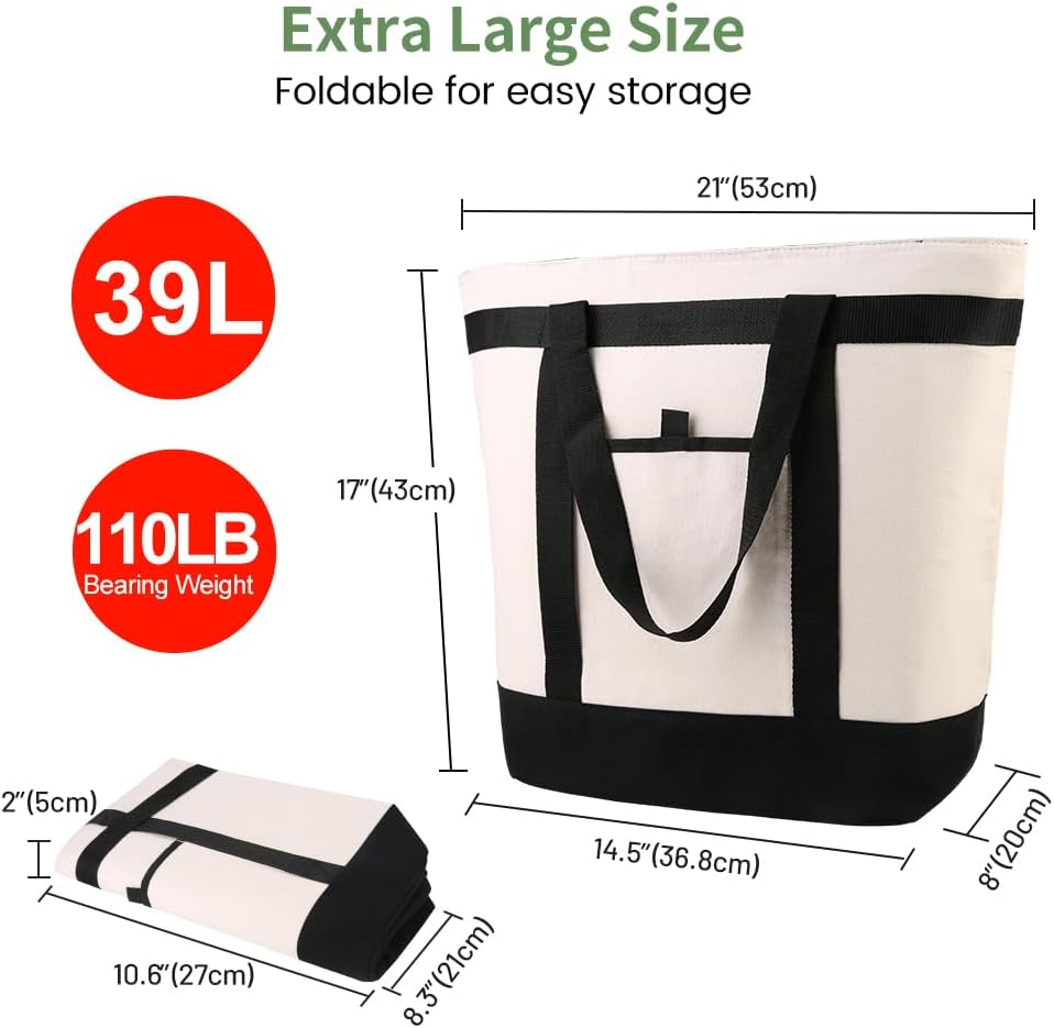 mosago Insulated Grocery Tote Bags, Large Reusable Cooler Bags, White, 39L image 5
