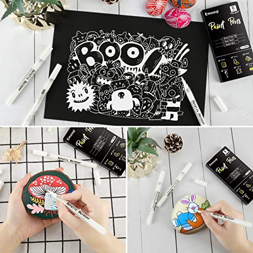 Emooqi White Paint Pens, 6 Pack 0.7Mm Acrylic White Marker For Christmas Decoration, Rock, Wood, Ceramic, Metallic, Paper, Drawing, Water-Based Extra Fine Point, Ideal For Artist & Students. #TOP5