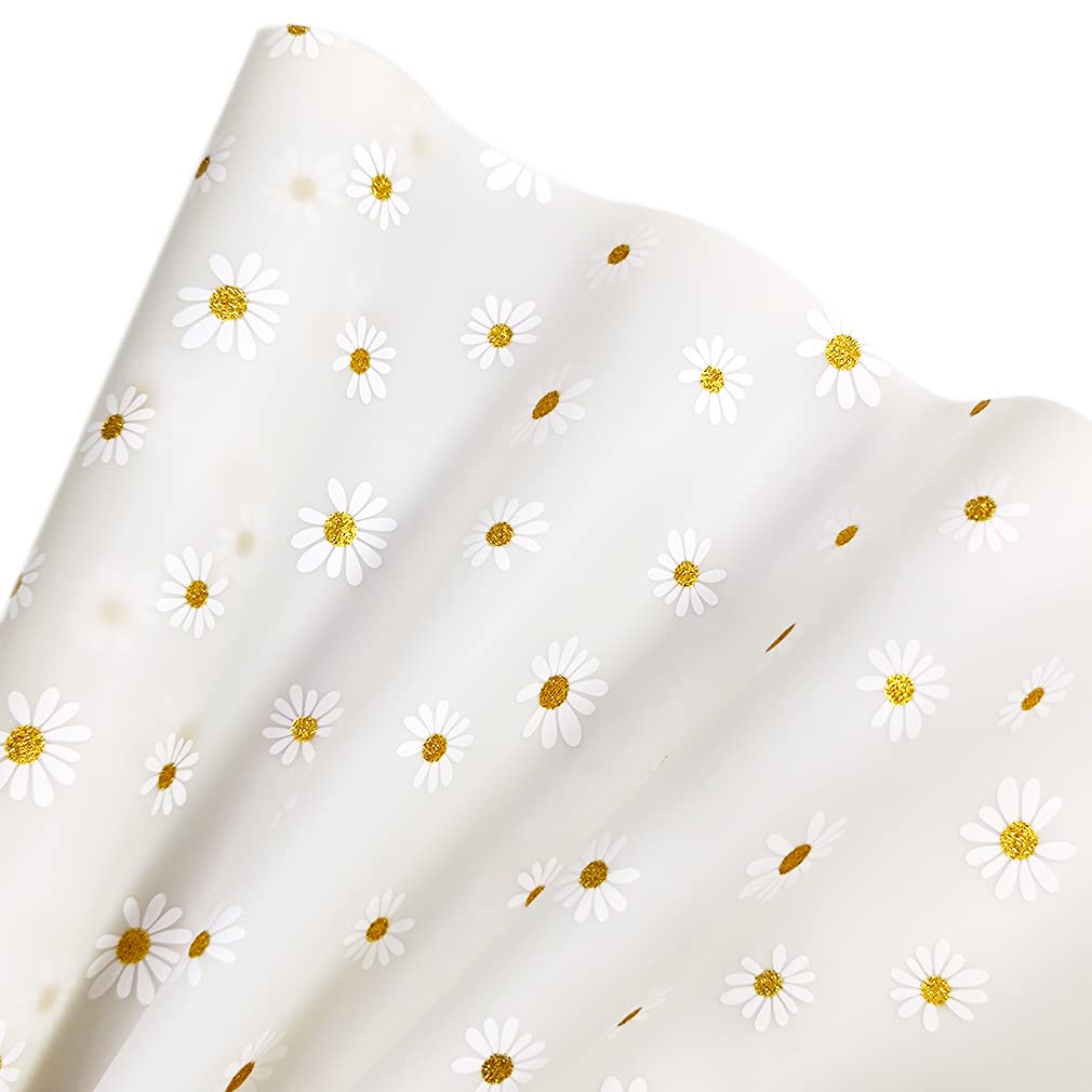 XHT 30 x 135CM White Translucent TPU Jelly Sheets Big Daisy Pattern Printed Waterproof Vinyl Crafts Fabric for Pouches Keychains Jewelry Making