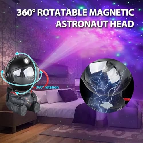 Image of One94Store Astronaut Galaxy Projector Star Night Light - 360 Rotating LED Nebula Lamp with Remote, Timer & Adjustable Head for Kids Room, Bedroom, Home & Party Decor (Star Astronaut, Black)
