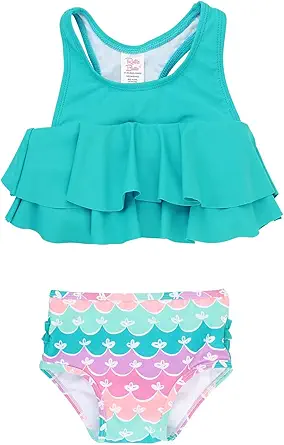 RuffleButts Baby/Toddler Girls Cropped 2-Piece Sleeveless Tankini Swimsuits with UPF50+ Sun Protection