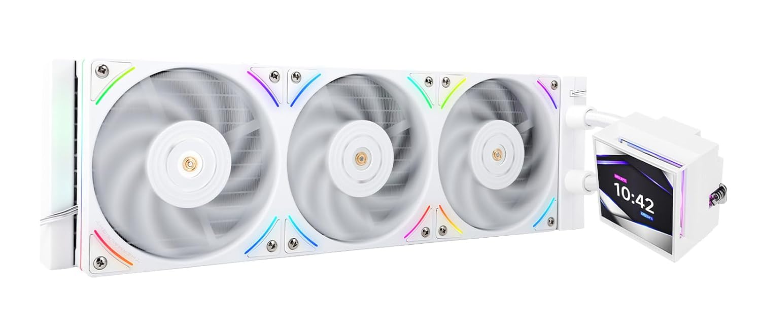 Hyper Vision 360 UB ARGB White 360mm AIO CPU Liquid Cooler, 3.95-Inch IPS LCD, 2150RPM PWM Fans, 480x480 Magnetic Screen, for Intel LGA1851/1700 and AMD AM5/AM4