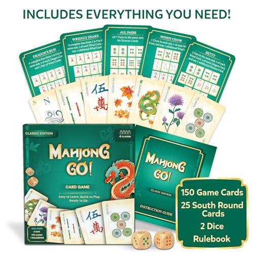 Image of Mahjong Go! Card Game, Classic Mahjong Reimagined, Perfect for Game Night | Fast-Paced Strategy and Skill Game with Wind Rounds, Travel-Friendly, Gift for Mahjong Lovers, Adults and Teens