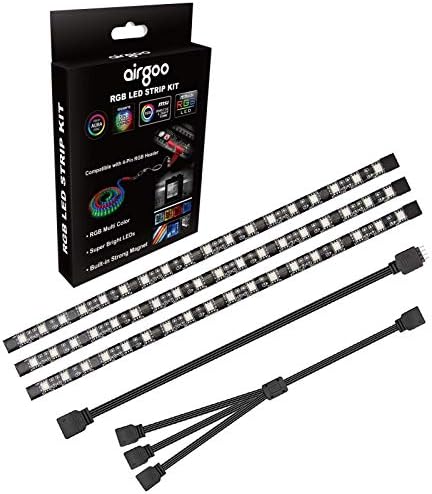 PC RGB LED Strip Light, 3pcs Magnetic LED Strip for M/B with 12V 4-Pin RGB LED headers, Compatible with ASUS Aura, MSI Mystic Light, ASROCK Aura RGB Led, Gigabyte RGB Funsion, with Back Self-Adhesive