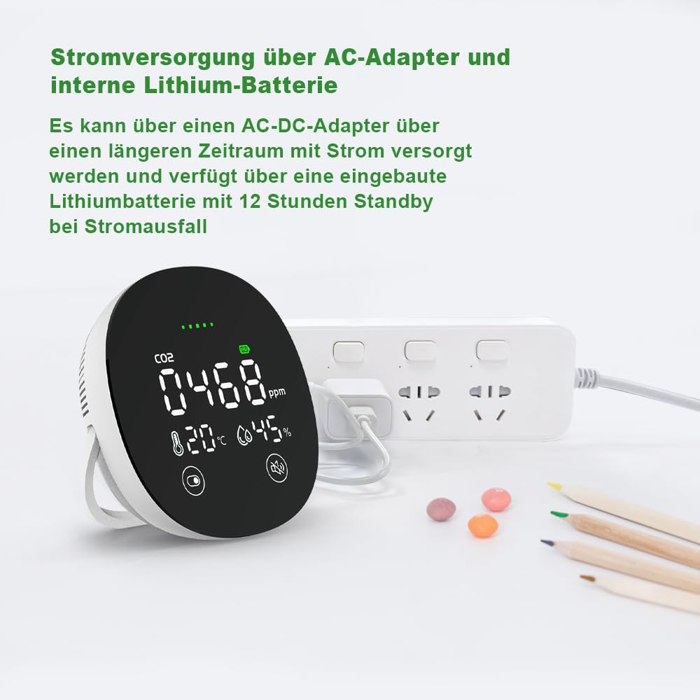 CO2 Meter Messgerät Raumluft, CO2 Melder Testsieger Mit Temperatur Und Feuchtigkeitstester, Kohlendioxid Melder Mit Helligkeit, Raumluftmessgerät Mit Tonalarm