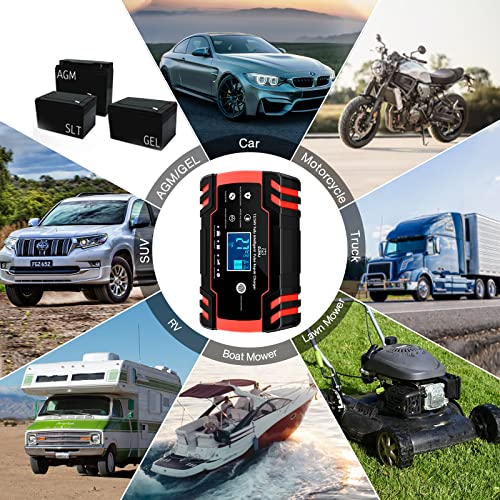 SUHU Car Battery Charger, 12V/8A 24V/4A Smart Automatic Battery Charger Maintainer Trickle Charger for Car Truck Motorcycle Lawn Mower Boat Marine RV SUV ATV SLA Wet AGM Gel Cell Lead Acid Battery