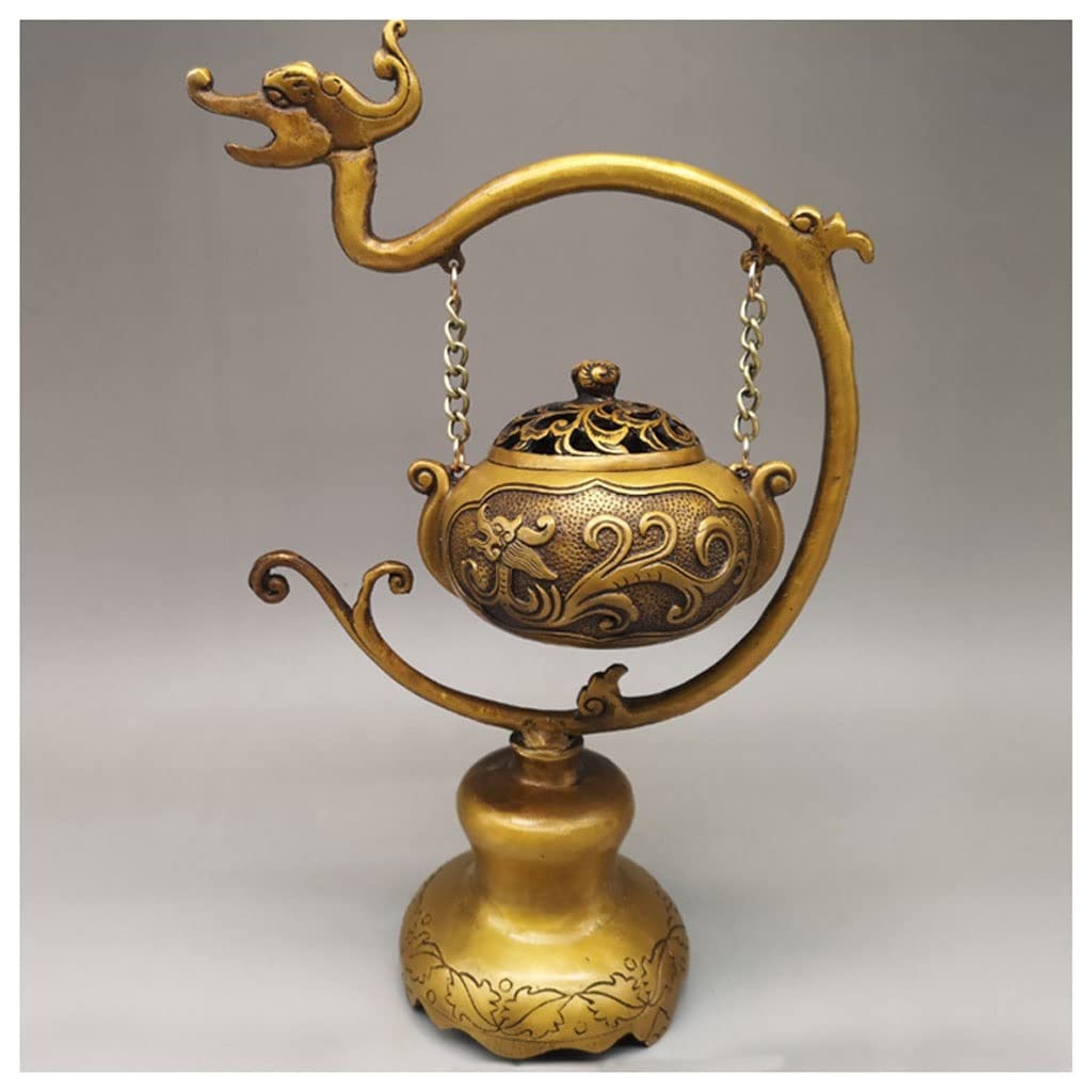 Basxdrfxz B Incense Holder Ase Classical Incense Urner Home Indoor Edroom Living Room Sandalwood Stove Tea Ceremony Ornaments Retro Copper(,23.5Cm)
