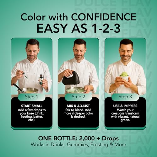 Image of Dolce Flav Natural Green Food Coloring - 2 oz Vibrant Plant-Based Color from Green Apple | Water-Soluble Liquid Dye for Baking, Drinks & Frostings | Graduated Dropper Included | No Artificial Dyes | Kosher | Made in USA