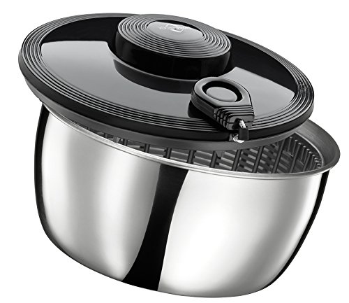 Küchenprofi Salatschleuder, Schwarz, Silber, rostfreier Edelstahl, 3,25 L/Ø 24 cm mit Seilzug, Sieb und Basisplatte, für… - Image 3